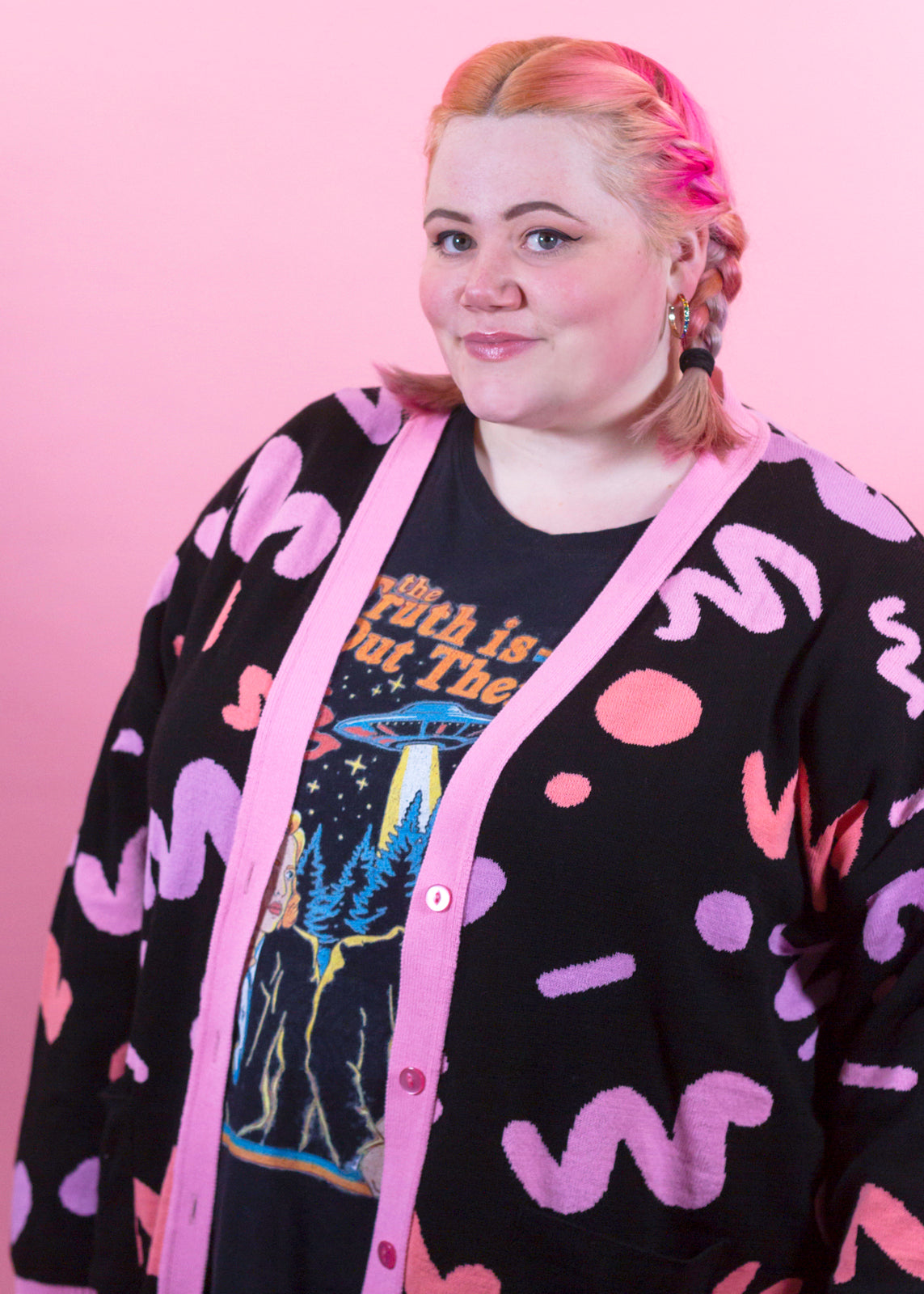 Home of Rainbows - Pink Squiggle Knit Cardigan