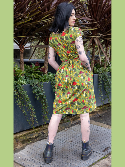Run & Fly - Katie Abey Mushroom Bois Stretch Belted Tea Dress with Pockets