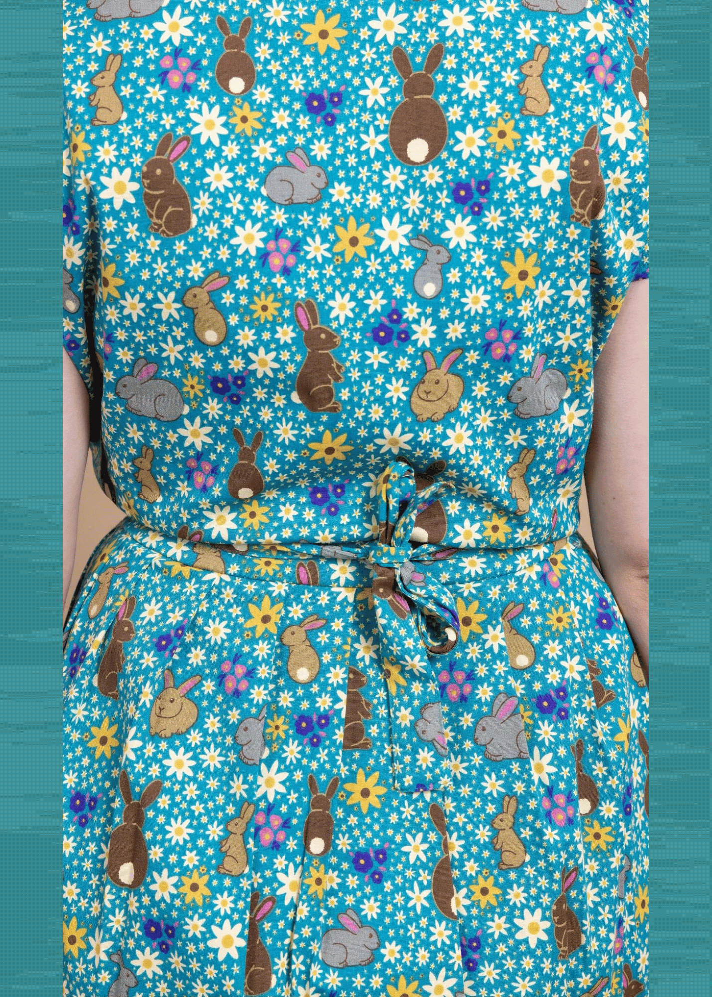 Run & Fly - Bunny Meadows Belted Tea Dress with Pockets