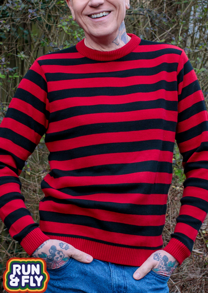Run & Fly - Unisex Red and Black Striped Jumper