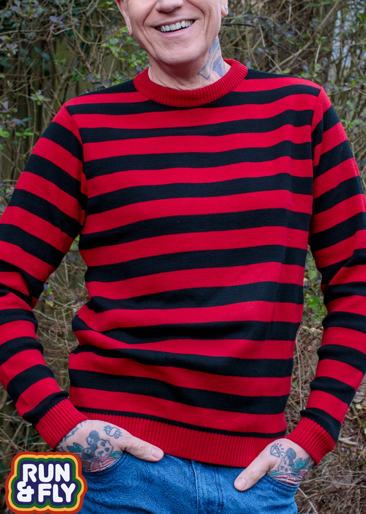 Run & Fly - Unisex Red and Black Striped Jumper