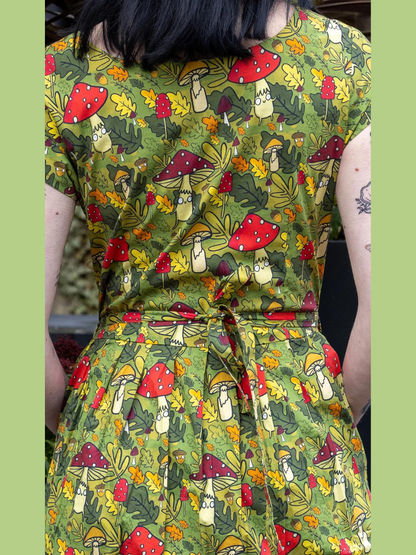Run & Fly - Katie Abey Mushroom Bois Stretch Belted Tea Dress with Pockets