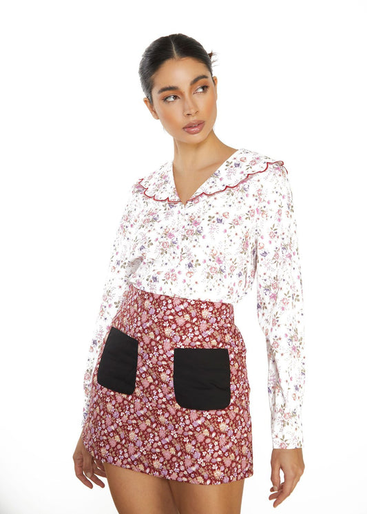 Glamorous - Floral Scallop Collar Blouse