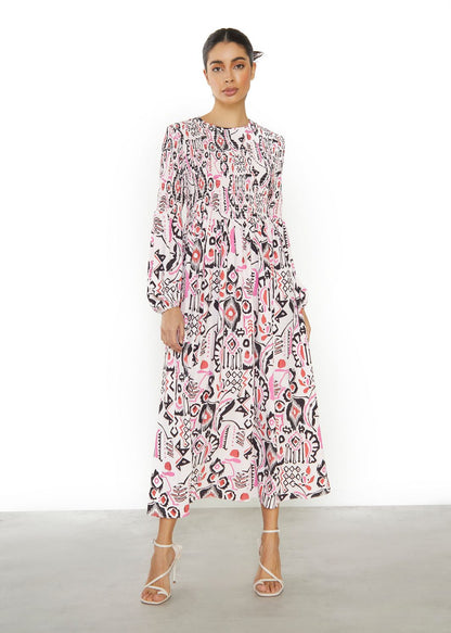 Glamorous - White Abstract Print Midi Dress
