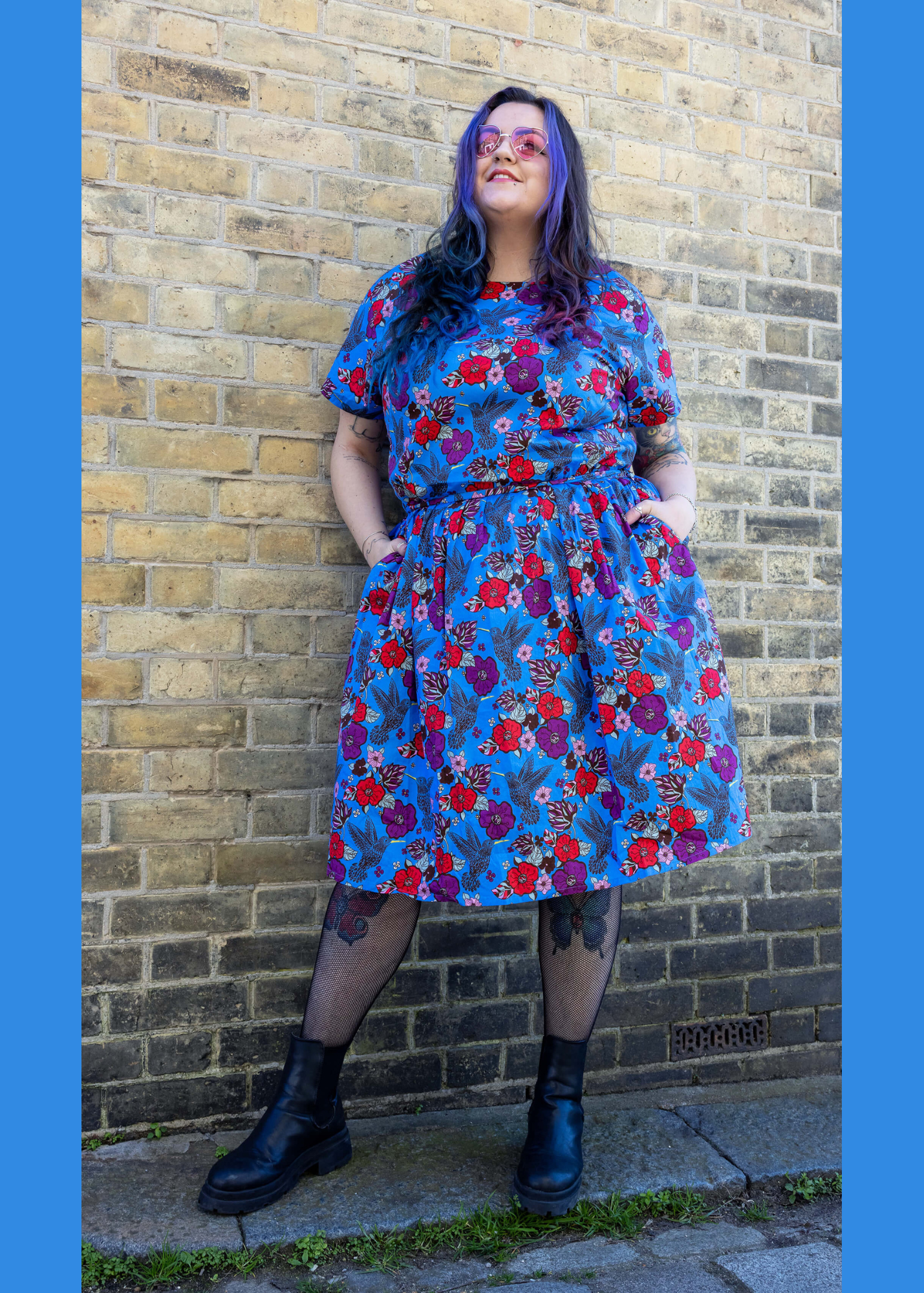 Run & Fly - Hummingbird Stretch Belted Tea Dress with Pockets
