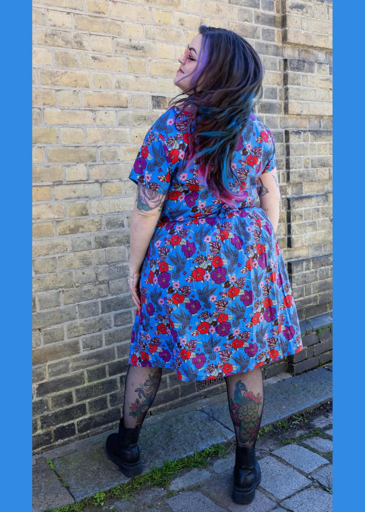 Run & Fly - Hummingbird Stretch Belted Tea Dress with Pockets