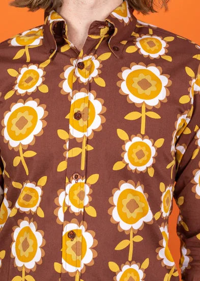 Run & Fly - Brown Retro Flowers Long Sleeve Shirt