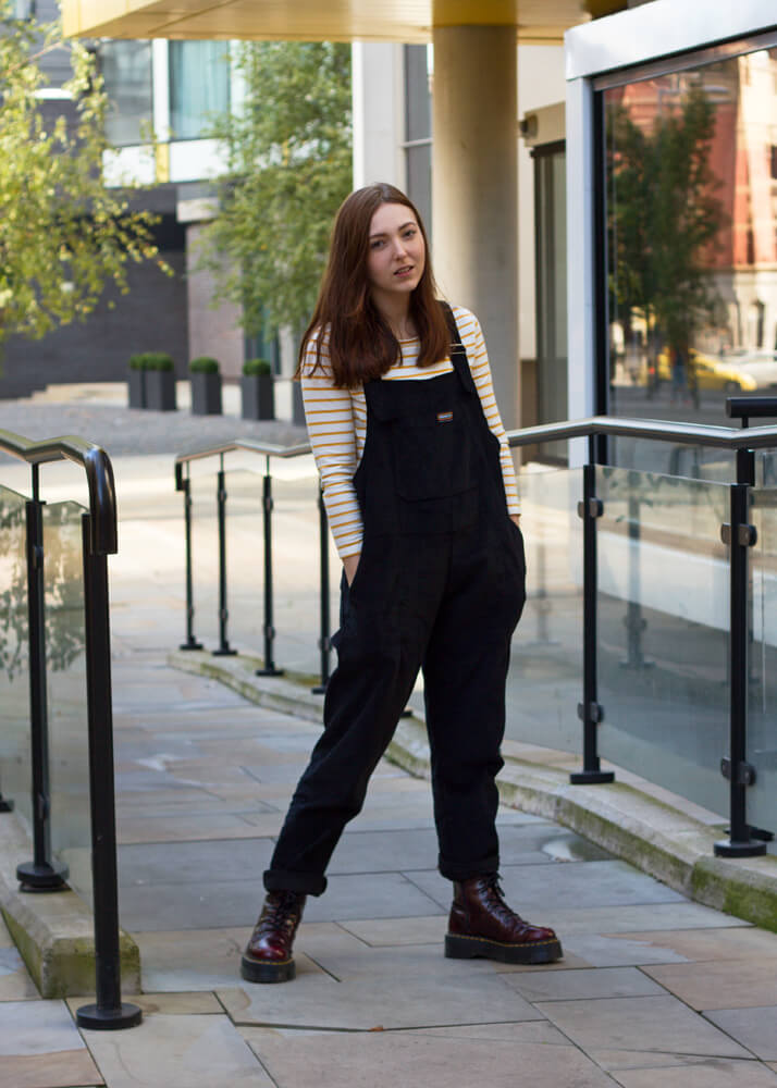 Run & Fly - Unisex Corduroy Dungarees in Black