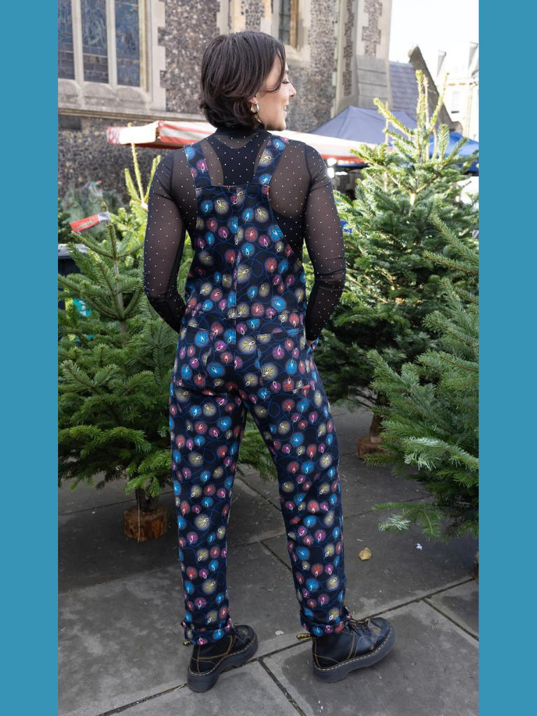 Run &amp; Fly - Festive Fairy Lights Stretch Twill Dungarees
