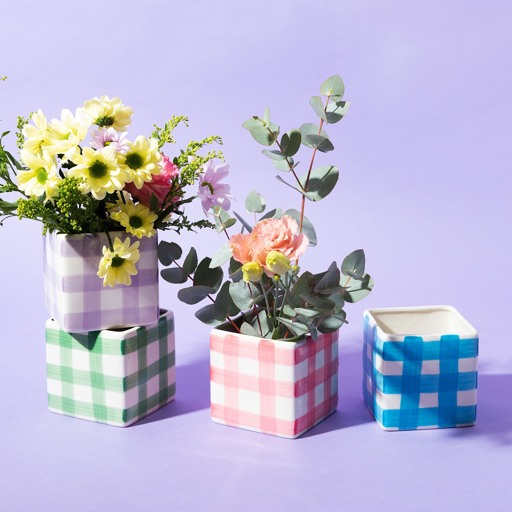 Sass & Belle - Lilac Gingham Square Planter