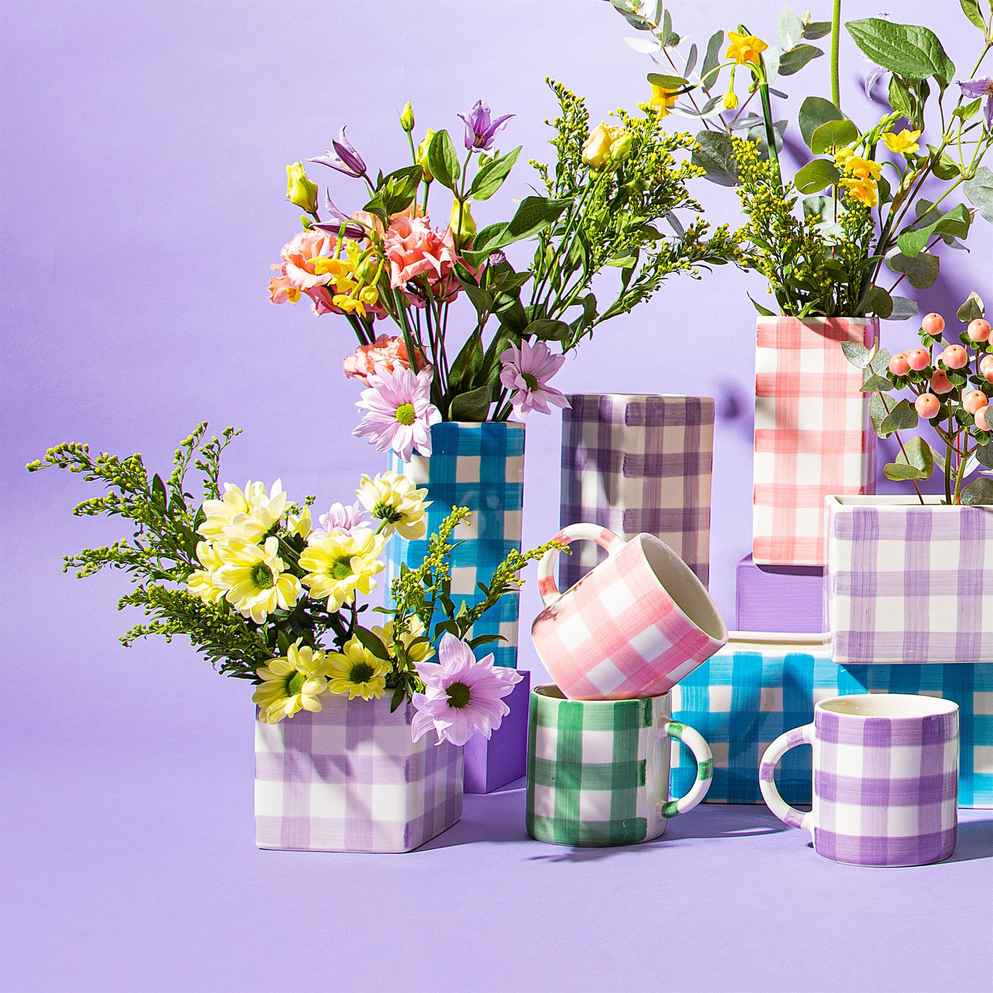 Sass & Belle - Lilac Gingham Square Planter