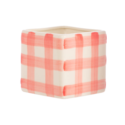 Sass & Belle - Pink Gingham Square Planter