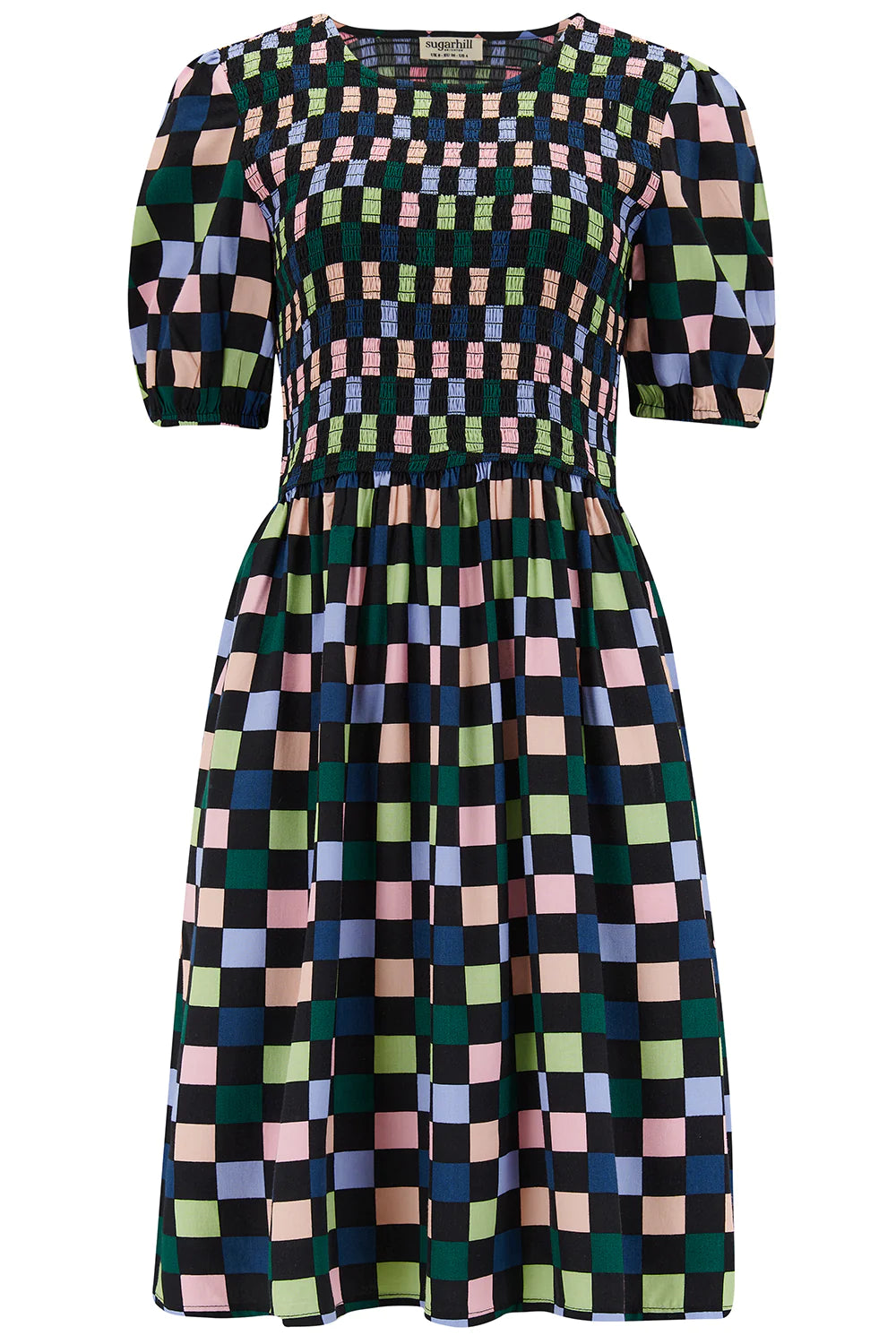 Sugarhill Brighton - Noelle Colourful Checkerboard Shirred Dress