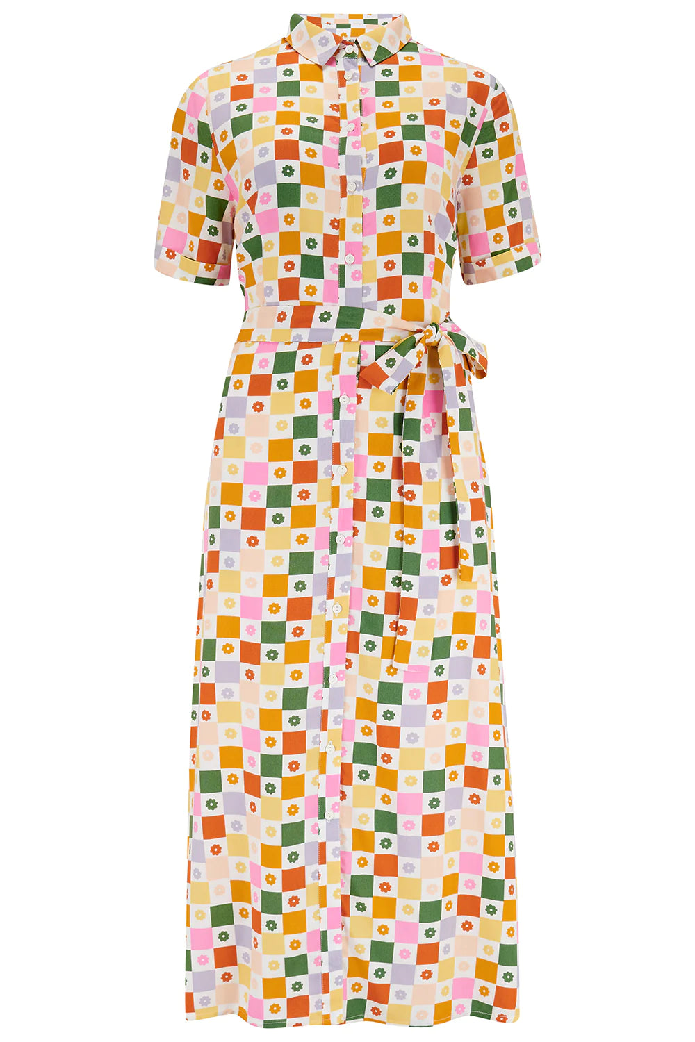 Sugarhill Brighton - Lauretta Floral Checkerboard Midi Shirt Dress