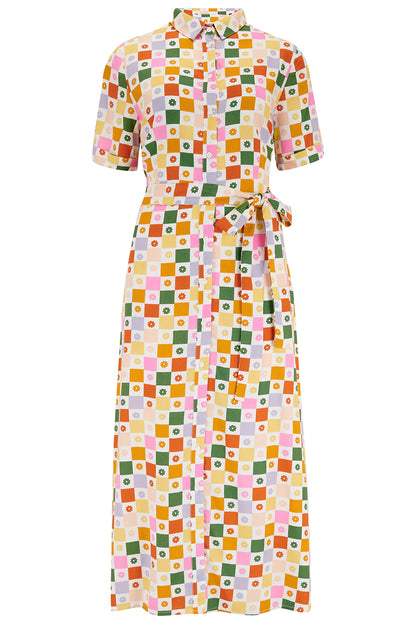 Sugarhill Brighton - Lauretta Floral Checkerboard Midi Shirt Dress