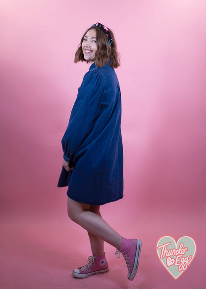 Daphnea - Dark Blue Denim Shirt Dress