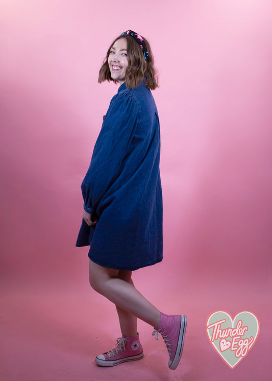 Daphnea - Dark Blue Denim Shirt Dress
