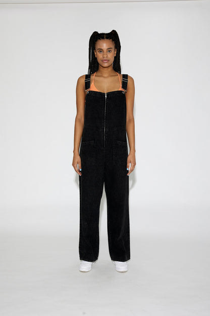 Noisy May - Black Denim Zip Front Dungarees