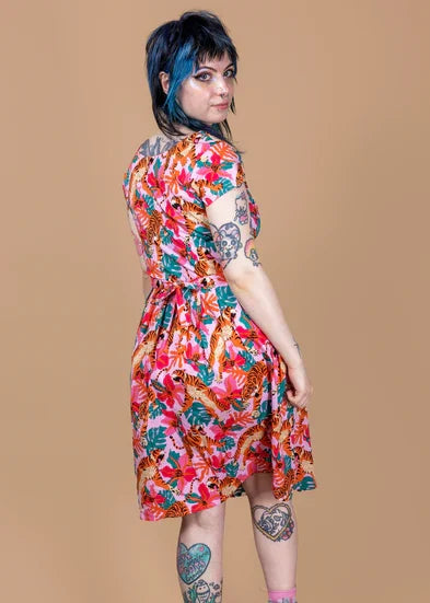 Run & Fly - Tiger Lily Stretch Belted Tea Dress with Pockets