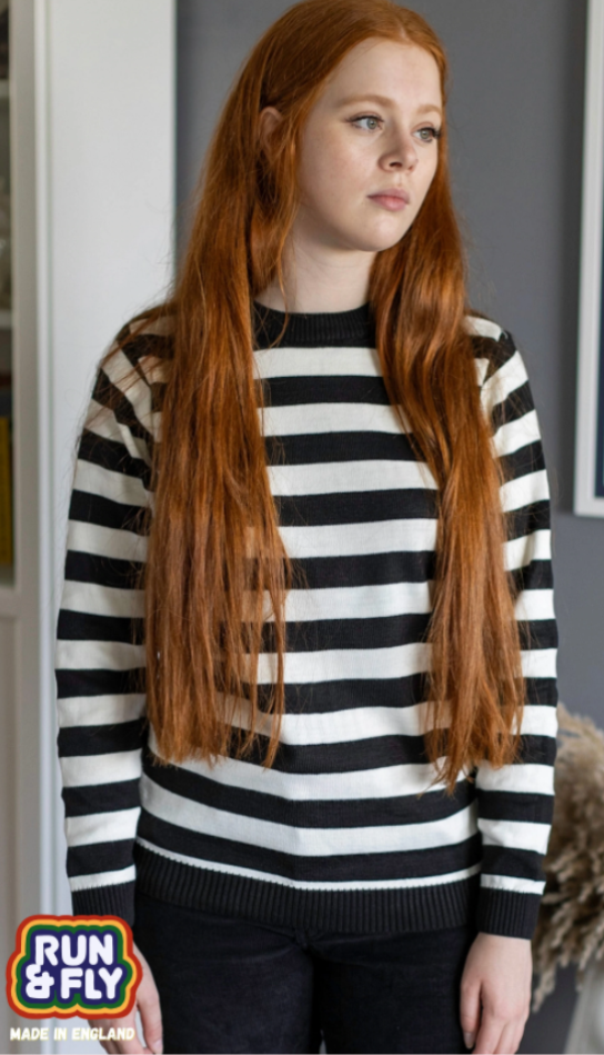Run & Fly - Unisex Black and White Striped Jumper