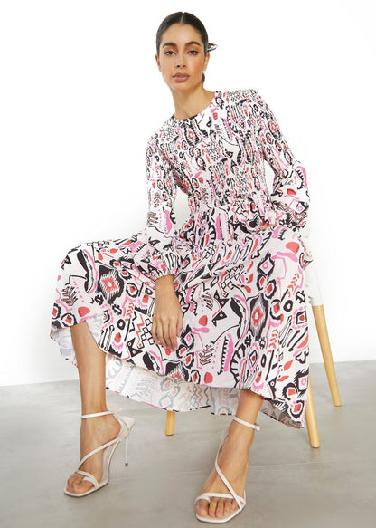 Glamorous - White Abstract Print Midi Dress