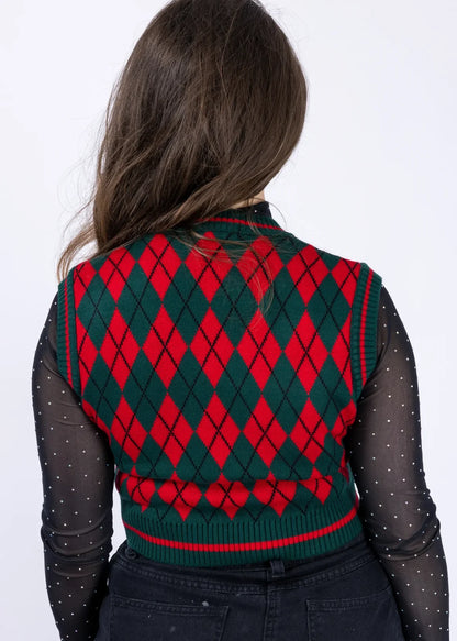 Run & Fly - Argyle Cropped Knitted Vest