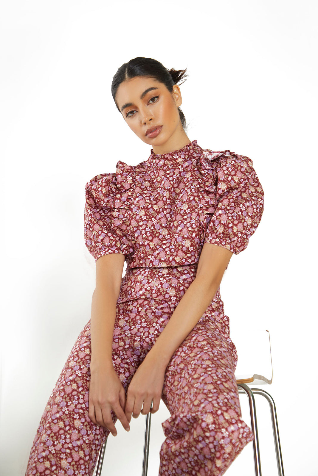 Glamorous - Burgundy Floral Trousers