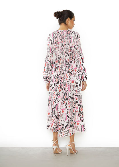 Glamorous - White Abstract Print Midi Dress