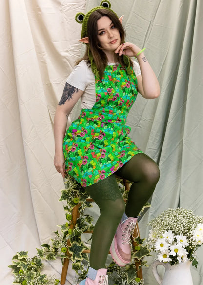 Run & Fly x The Mushroom Babes Frogs Stretch Twill Pinafore Dress