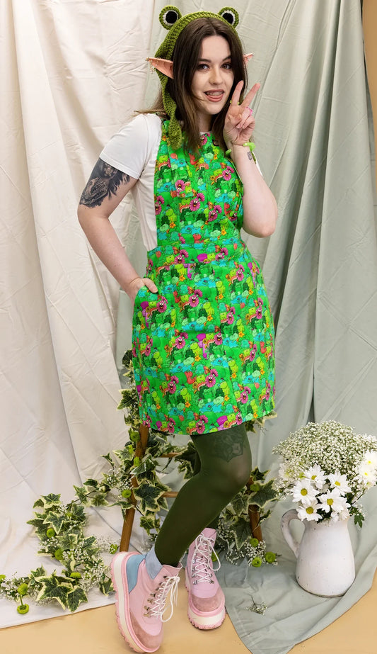 Run & Fly x The Mushroom Babes Frogs Stretch Twill Pinafore Dress