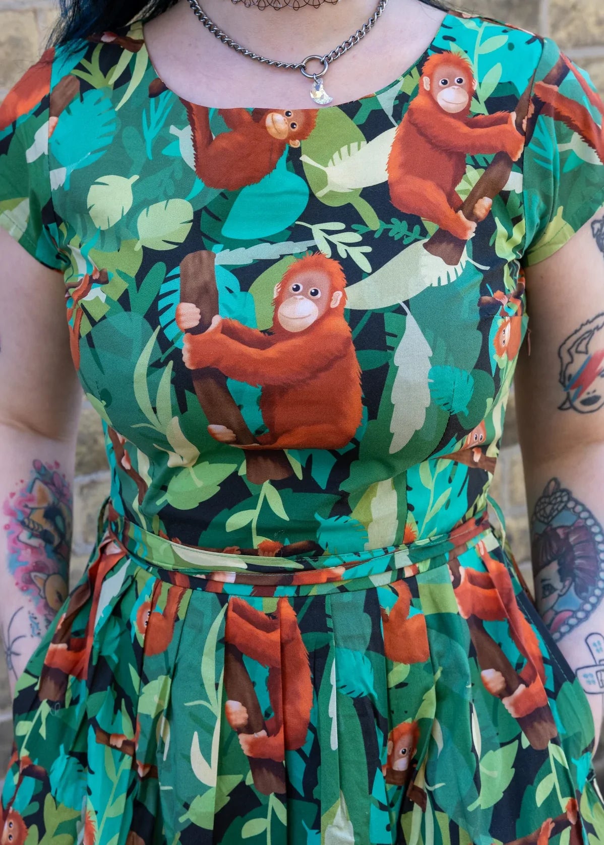 Run & Fly - Orangutan Belted Stretch Tea Dress with Pockets