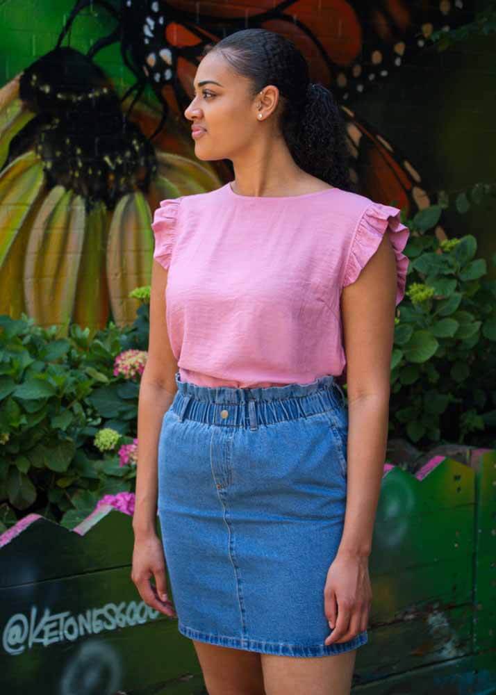 Thunder Egg - Rose Pink Frill Sleeve Top