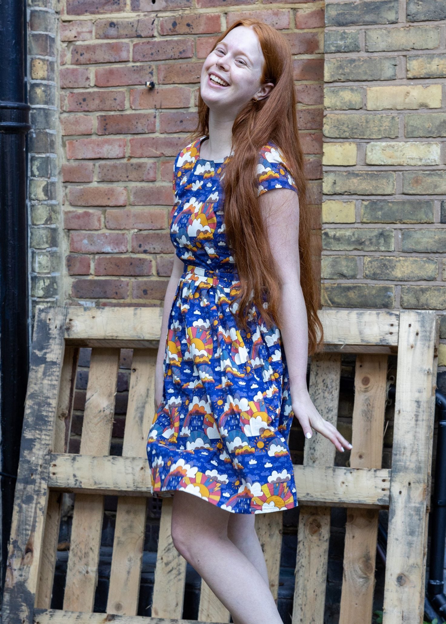 Run &amp; Fly - Rainy Days Stretch Belted Tea Dress with Pockets
