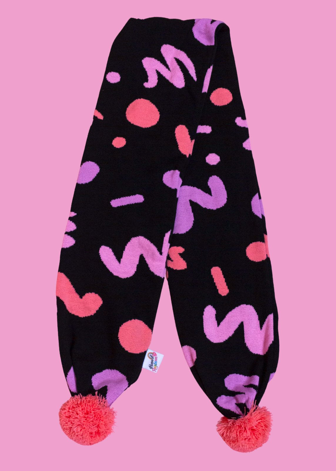 Home of Rainbows - Pink Squiggle Knit Pom Pom Scarf