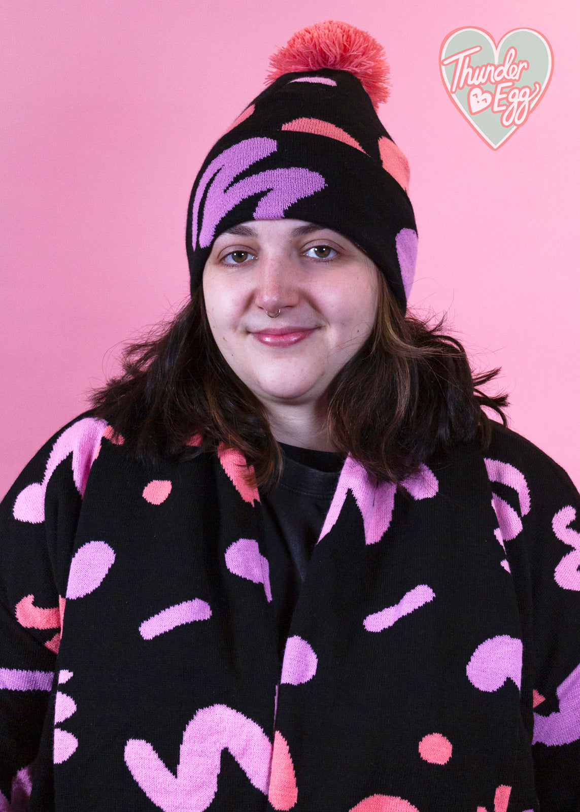 Home of Rainbows - Pink Squiggle Knit Pom Pom Hat