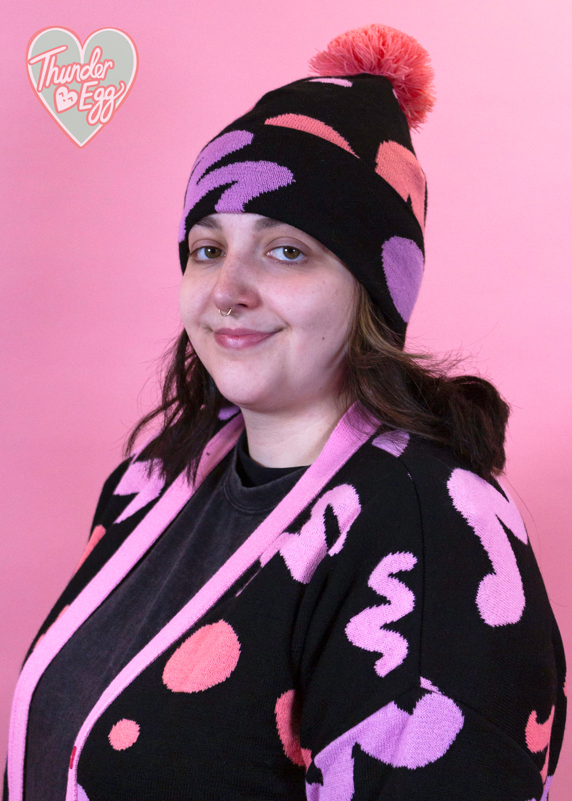 Home of Rainbows - Pink Squiggle Knit Pom Pom Hat
