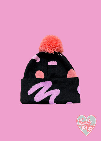 Home of Rainbows - Pink Squiggle Knit Pom Pom Hat