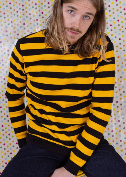 Run & Fly - Unisex Yellow and Black Striped Jumper
