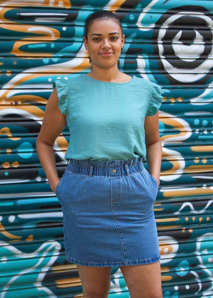 Thunder Egg - Sea Green Frill Sleeve Top