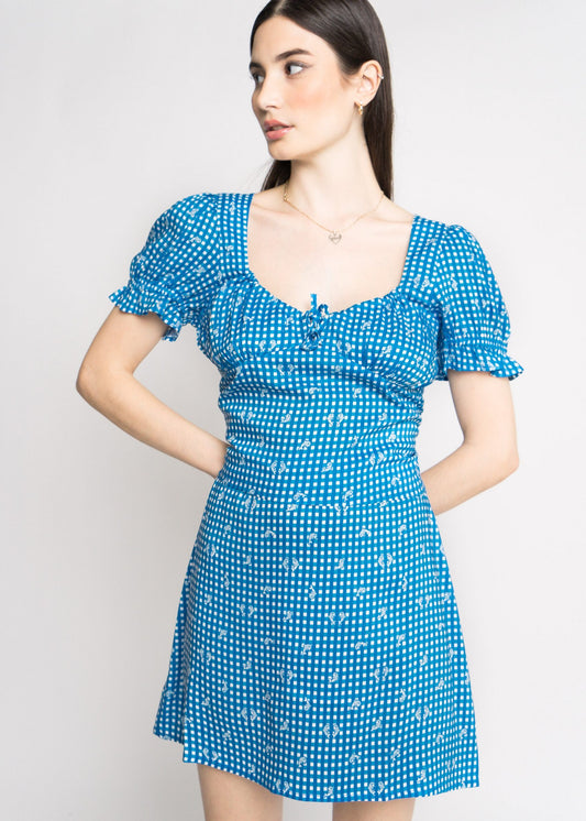 Daisy Street - Gingham Dolphin Puff Sleeve Top