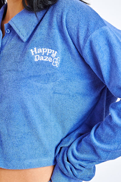 Daisy Street - Blue Towelling Happy Daze Shirt
