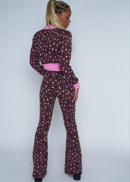 Daisy Street - Brown Smiley Leopard Knit Flared Trousers