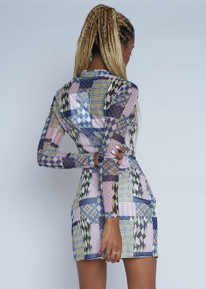 Daisy Street - Patterned Button up Mesh Shirt Dress